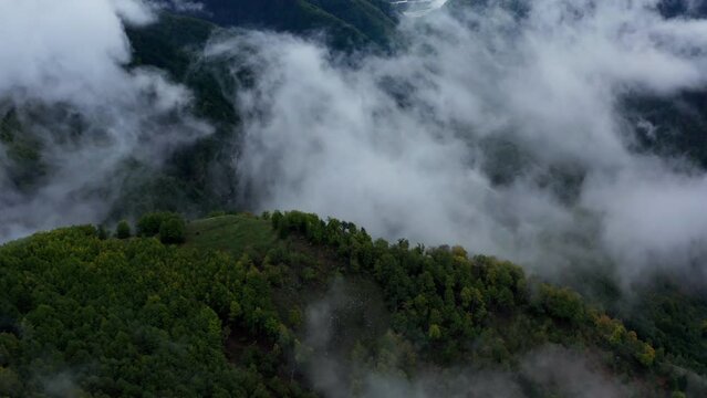 Epic aerial reveal of mountain scenery, National Park Thet, Albania