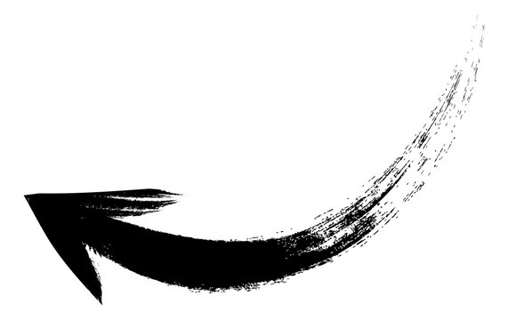 Ink arrow illustration isolated. Grunge arrow icon. Sketch curved arrow. Hand drawn arrow