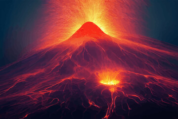 massive volcano eruption, a large volcano erupting hot. - obrazy, fototapety, plakaty