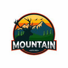 mountain logos, mountain illustrations, hunting logo illustrations, with deer and hills images, great for t-shirts and other needs