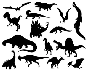 Photo sur Plexiglas Dinosaures Dinosaur silhouettes set. Dino monsters icons. Shape of real animals. Sketch of prehistoric reptiles. illustration isolated on white. Hand drawn sketches