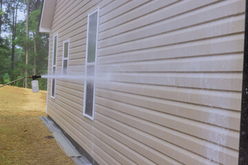 Maintenance services for washing siding houses with the use of high pressure washers that spray soap water to help clean it.