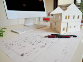 ホームオフィス　在宅勤務のワークスペース　快適空間　働き方　マイホーム　住宅設計　間取り図　住宅模型