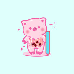 Cute Boba Pig Balloon Crystal