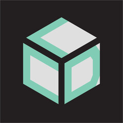 Green and gray cube-shaped LCD letter logo on a black background, suitable for use for printing company logos, counters, clothing, clothing, building stores and others