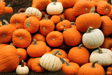 Bunch of different coloured Pumpkins