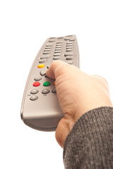 hand pointing a remote control, isolated