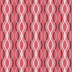 Vector seamless pattern. Vertical wavy lines intertwined on a pink background. Illustration for holiday backgrounds, Valentines, greeting card design, textiles, packaging, wallpaper. White, brown.