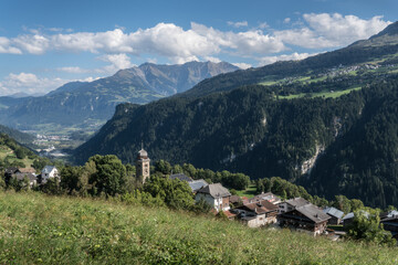 Fototapeta na wymiar The village of Waltensburg (1003 m) in the Surselva region of the Grisons, Switzerland