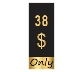 $ Dollar Only Coupon sign or Label or discount voucher Money Saving label, stamp Vector Illustration with fantastic gold font on black background
