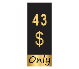 $ Dollar Only Coupon sign or Label or discount voucher Money Saving label, stamp Vector Illustration with fantastic gold font on black background