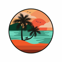 seascape logo illustration vector, outdoor vacation illustration, great for nature lovers, t-shirts and other necessities