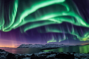 a spectacular northern light aurora display lighting - obrazy, fototapety, plakaty