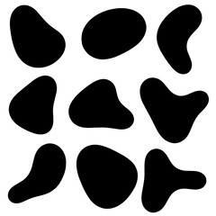 Random shape. Irregularly shaped black lumps. Abstract blotches, ink blotches and pebbles silhouette, simple liquid amorphous splodge elements water shape creative minimal bubbles rock vector set.