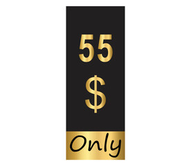 $ Dollar Only Coupon sign or Label or discount voucher Money Saving label, stamp Vector Illustration with fantastic gold font on black background
