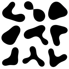 Random shape. Irregularly shaped black lumps. Abstract blotches, ink blotches and pebbles silhouette, simple liquid amorphous splodge elements water shape creative minimal bubbles rock vector set.