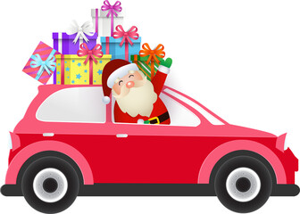 Obraz na płótnie Canvas Christmas Car and Santa Claus. Illustration Style