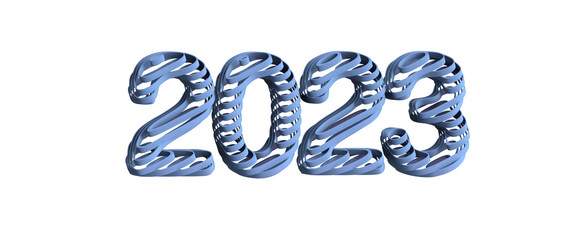 year 2023. 3D illustration numbers isolated white background