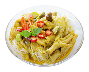 Thai rice noodle chicken with chicken isolated and save as to PNG file