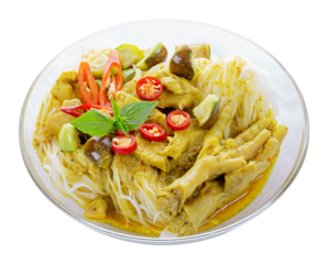Thai rice noodle chicken with chicken isolated and save as to PNG file