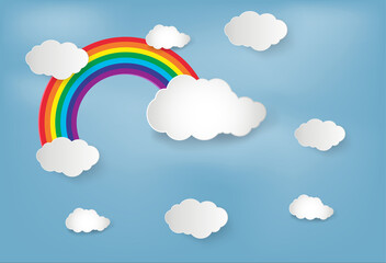 Cloud and Rainbow. Background sky and Digital craft Style.