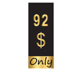 $ Dollar Only Coupon sign or Label or discount voucher Money Saving label, stamp Vector Illustration with fantastic gold font on black background