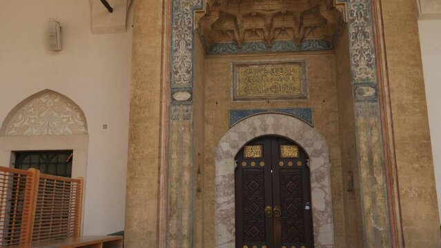 Magnificent Entrance at Gazi Husrev-beg Mosque, Sarajevo, Bosnia, Tilt Up