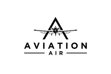 Agricultural aircraft logo design modern farming technology sprayer pesticide plane initial letter A icon symbol © 21graphic