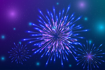 Fototapeta premium Colorful Fireworks New Year Background. 3D Illustration