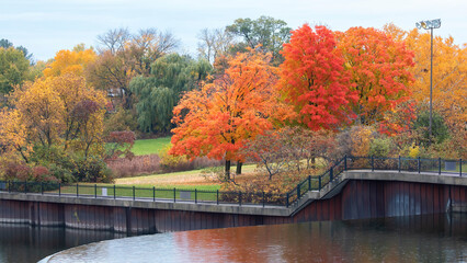 Fototapeta na wymiar Hydro Park on a beautiful autumn day in Arnprior, Ontario, Canada