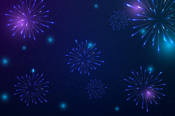 Colorful Fireworks New Year Background. 3D Illustration