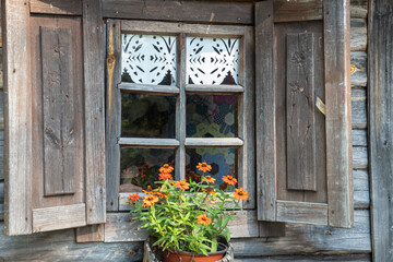Fototapeta na wymiar A window in a village in Lithuania