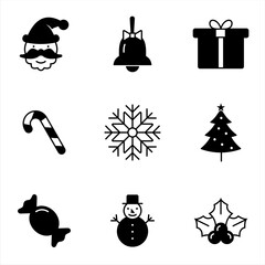 Set of Christmas flat monochrome icons