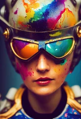 Abstraktes Porträt eines Fantasy-Steampunk-Mannes. Hightech-futuristischer Mann. Konzept der virtuellen Realität und Steampunk. © designprojects