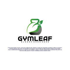 GYM symbol with leaf vector logo design . Creative logo designs. Suitable for business logo, fitness symbol and etc.
