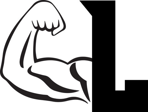 Letter L Logo With muscular open bicep shape. Fitness Gym logo.