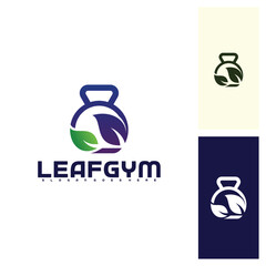 GYM symbol with leaf vector logo design . Creative logo designs. Suitable for business logo, fitness symbol and etc.