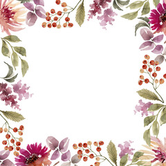 square frame with delicate pink watercolor flowers painted by hand.