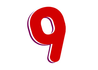 Numbers 9 on White Background. Isolated Easy to Cut.