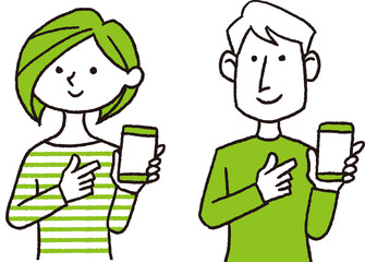 スマートフォンを持つ男女