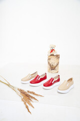 Shoes women various styles on white background. Lifestyle for moden girl