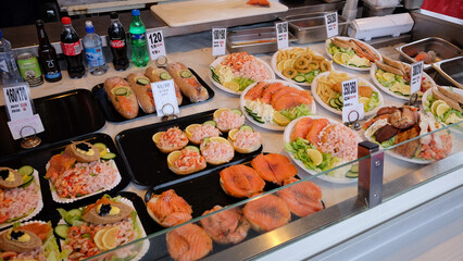 Sea food on display in a fish market