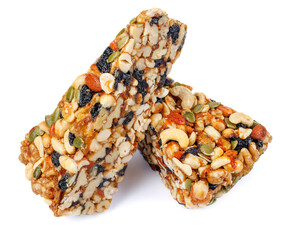 Two pieces of gozinak from different nuts isolated on white background.