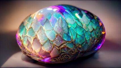 
Diamond dragon eggs with egg shells with dragon scales and colored like diamonds that reflect the colors of the light.