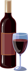 Wine bottle and glass. Cartoon alcohol drink icon