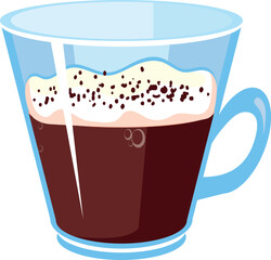 Cappuchino in glass cup. Cartoon milked coffee icon