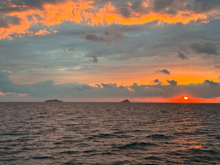 At sunset, Yassi Island, Yassı Ada (yassıada) and Sivri Island, Sivri Ada (sivriada), Istanbul, Sea of ​​Marmara, Turkey