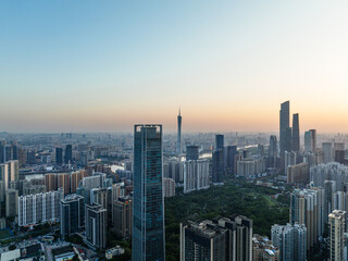 Fototapeta premium Aerial sunset view of Guangzhou, China.