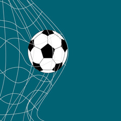 Vector of Soccer Ball in net with blue background, template for soccer games, tournaments and championships.