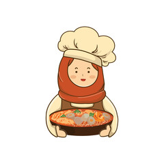 Cute Girl Character. cute Chef cooking spicy food